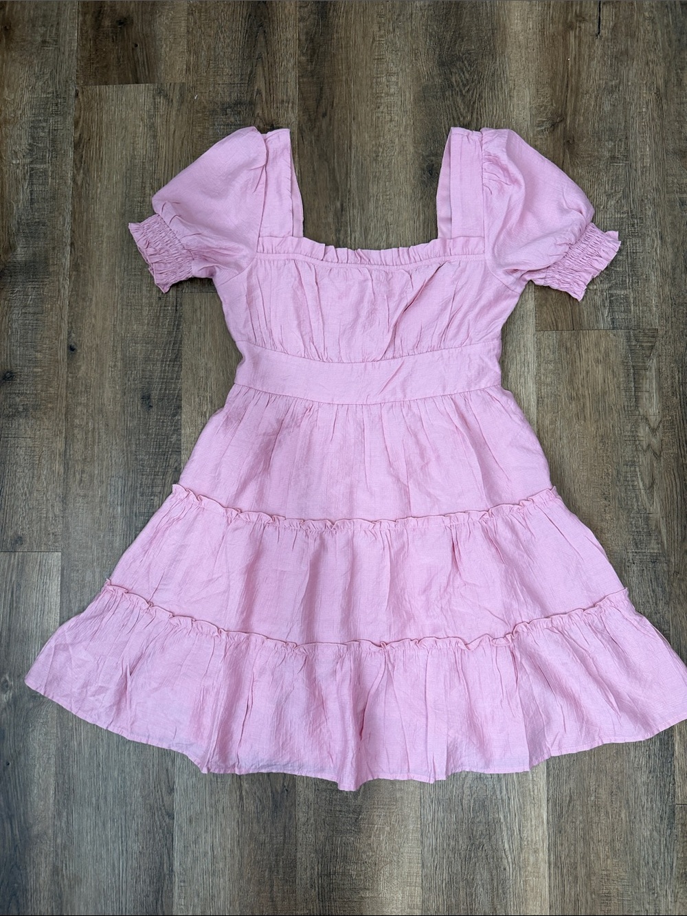 Blu Pepper,Pink Tiered Puff-Sleeve Woman’s Dress